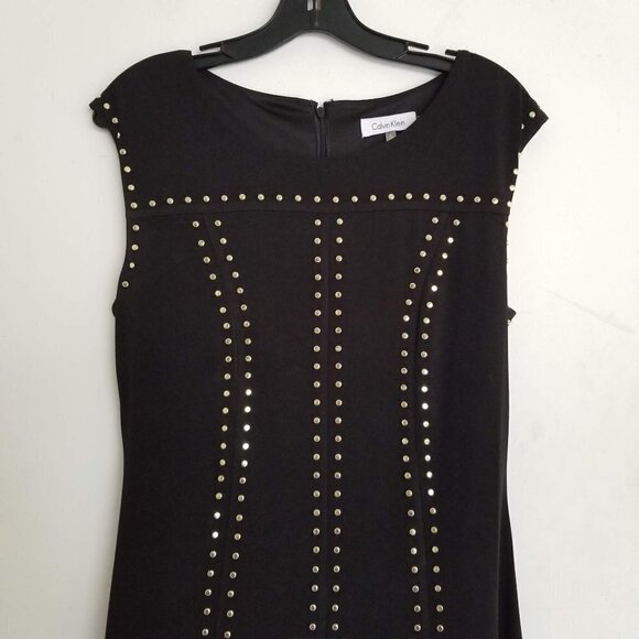 Calvin Klein Black A-Line Silver Studded Shift Cap Sleeve Knee Length Dress Sm - Picture 9 of 14